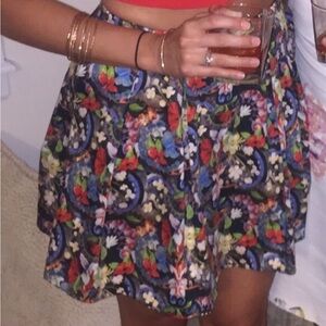 Alice + Olivia Black Floral Circle Skirt with Multicolor Jacquard
